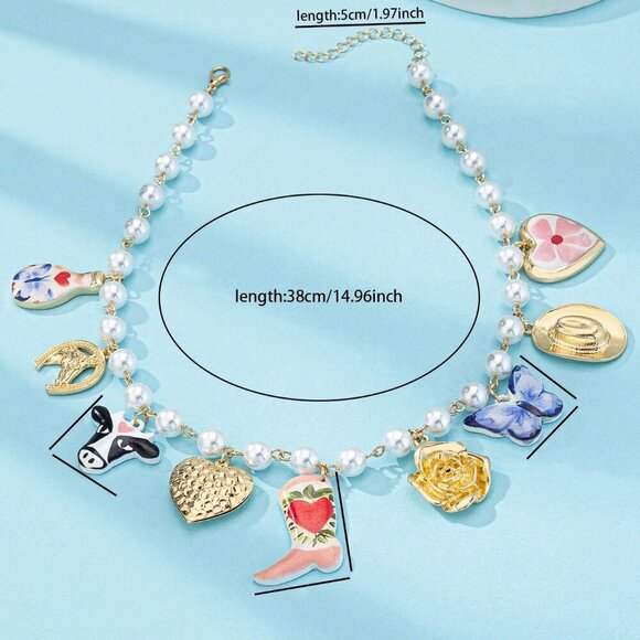 Multicolor Casual Women's Faux Pearl Beaded Western Charm Necklace - Picture 3 of 3